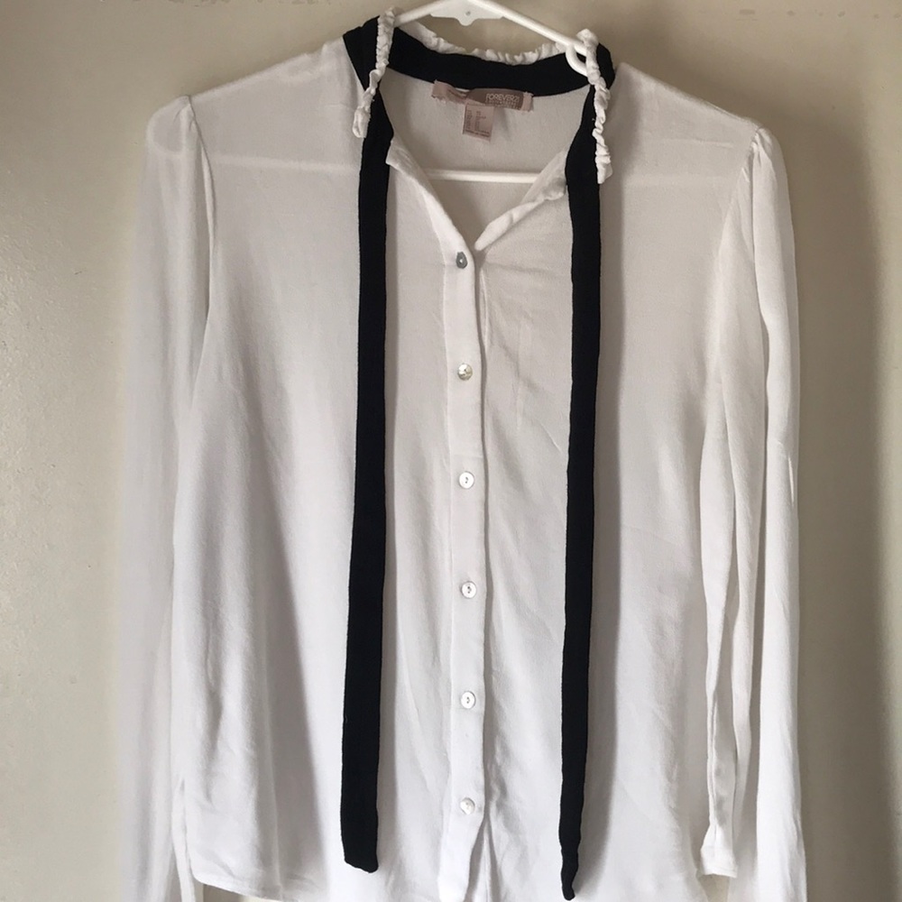F21 white dress shirt w/ black ribbon bow tie